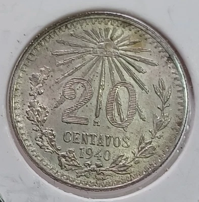 1940M Mexico 20 centavos   .720 Silver Coin UNC JBT 29 - Image 1 of 2