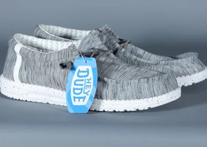 HEY DUDE WALLY STRETCH FLEECE STONE WHITE Lightweigth Slip-On Men's Shoe Sz 11 - Picture 1 of 3