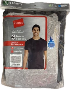 Herren Hanes XL ultimativ weich atmungsaktiv Rundhals Unterhemden 4 (2 grau 2 schwarz) - Bild 1 von 7