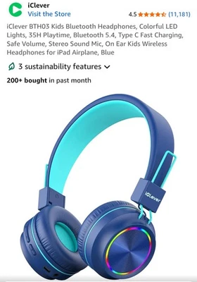 Детские наушники iClever BTH03 Bluetooth 5.0, складные, цветные светодиодные стерео - Изображение 1 из 4