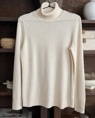 Suéter Talbots Mujer 100% Cachemira Manga Larga Cuello Alto Marfil Crema Talla S Foto 1 de 4