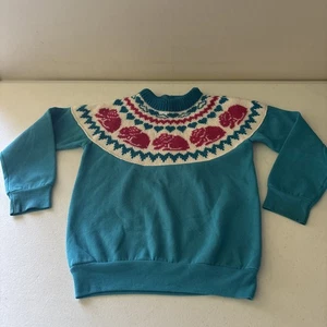 Vintage Lee Sturdy Sweats 80’s Teal Pink Bunnies Sweater Sweatshirt Size Youth S - Picture 1 of 13