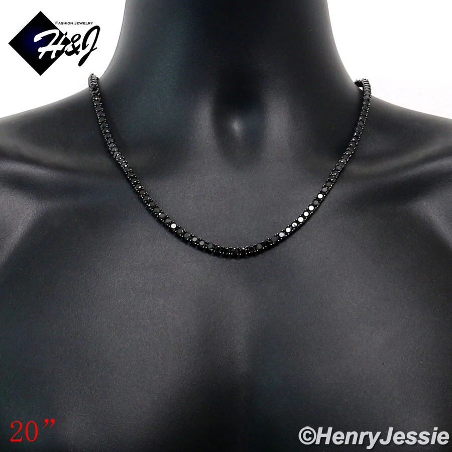 16-24"MEN 14K BLACK GOLD PLATED ICY BLING CZ 4MM 1 ROW TENNIS CHAIN NECKLACE*BN2 - Image 1 of 4