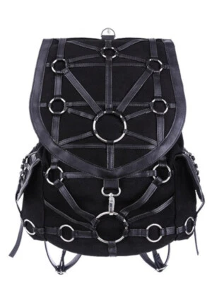 Gothic Restyle Rucksack Backpack Tasche Schultasche O-Ring Ringe schwarz black - Bild 1 von 4