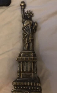 Statue Of Liberty Bust Brass Vintage Figurine Patina Collector Home Office Desk - Picture 1 of 4