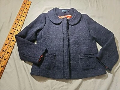 Boden Jacket Womens Size 18 Blue 100% Wool Knit Snap Button Lined Blazer Fringe - Image 1 of 4