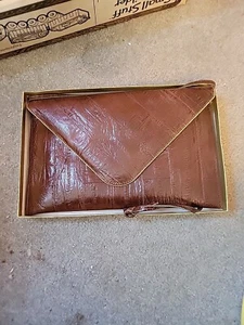 Eel Skin Leather Clutch Vtg Bag Envelope Purse Vibrant Brown 13x8" EUC 1980s - Picture 1 of 4