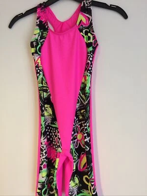 Fluorescent Pink & Black Mix Racer Back Unitard Size 1b 120-129 Cm @ Roch Valley - Image 1 of 4