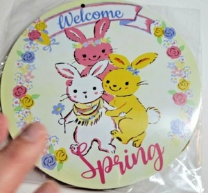 Welcome Spring Bunny Round Wood Sign 5.9" - Picture 1 of 3
