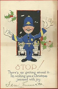 CARTOLINA DI NATALE da collezione poliziotto con braccia mobili articolata vintage - Foto 1 di 2