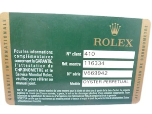 ROLEX Guarantee 116334 Rolex   Warranty Card booklet Oktober 2009 - Picture 1 of 2