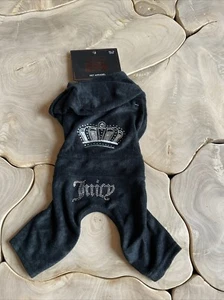 Juicy Couture Cat Dog Terry Track Suit Size XS Small Black Rhinestone Hoodie - Picture 1 of 5