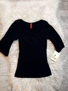 Spanx On Top And In Control Elbow Length Scoop Neck Slimming Top, Size XL, Black
