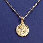 Compass Pendant Necklace 16+2" Gold Plated Pure 925 Silver Sterling Jewelry