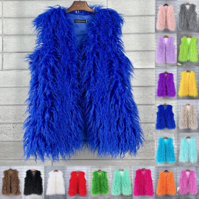 Women's Shaggy Faux Fur Fleece Winter Gilet Jacket Cardigan Waistcoats PLUS SIZE - Image 1 of 4