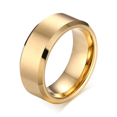 Fashion Black Gold Stainless Steel Band Ring For Men Women Wedding Size 6-12 - Image 1 of 4