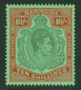 SG 119c Bermuda 1938-53. 10/- yellowish-green & deep carmine-red/green... - Picture 1 of 1