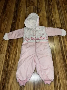 Vintage 70er Jahre Baby Mädchen Gr. L Marke Sears Schneeanzug Pinguine rosa - Bild 1 von 10