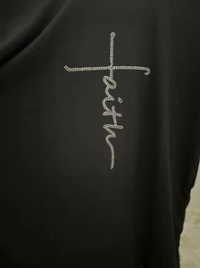 Faith Silver Bling Christian Religious Bible Jesus Black T-shirt XXLarge New - Picture 1 of 5