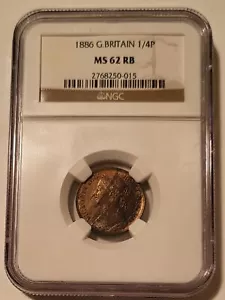 Great Britain Victoria 1886 1/4 Penny Farthing MS62 RB NGC - Picture 1 of 4