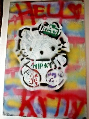 Arte pop original pintado en aerosol retrato de Hello Kitty por Tony B. Consciente Foto 1 de 4