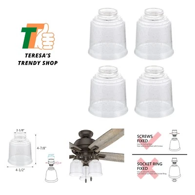 Transitional Clear & Seeded Ceiling Fan Replacement Glass Shade, 2-1/8" Fitte... - Image 1 of 4