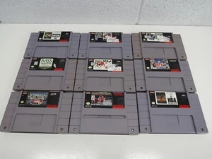 Super Nintendo Game Sports Lot Madden NBA Tecmo Baseball NFL Football NHL - Foto 1 di 9