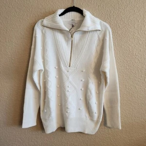 Sedge White Knit Womens Sweater with Half-Zip Size L NWT - Picture 1 of 9
