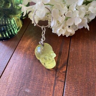 Handmade Resin Clear Yellow Skull 3” Keychain Gothic Backpack Bag Charm NEW - Image 1 of 3