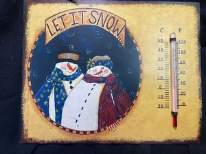 New Vintage Looking Thermometer, Snowman LET IT SNOW TIN METAL WALL OUTDOOR - Picture 1 of 8