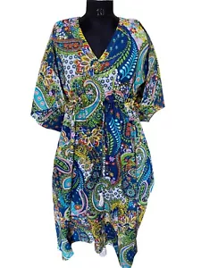 Indian Cotton Paisley Printed Long Kaftan Dress Kimono Sleepwear Caftan Hippie - Picture 1 of 3