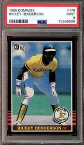 1985 Donruss #176 Rickey Henderson A's Athletics HOF PSA 9 MINT 
