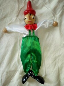 Marionnette Ancienne a Fils Pinocchio - tete corps main pied en bois 35cm 