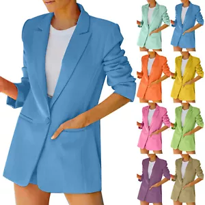 Women Formal Suit Blazers Coat Solid Long Sleeve Lapels Business Office Jacket - Picture 1 of 20
