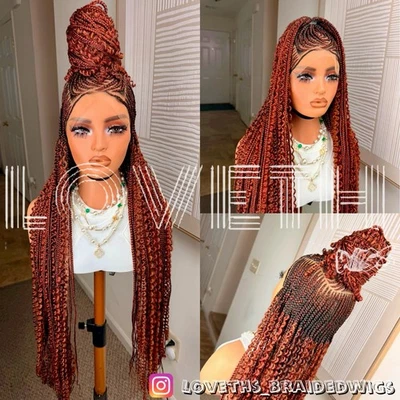 Envio no dia seguinte (2 dias de ENVIO) Peruca trançada de renda completa, trança preta sem nós - Imagem 1 de 4