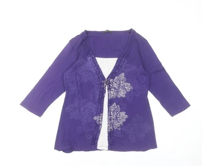 Bm Women's Purple Floral Tunic Top Size S 3/4 Sleeve 100% Cotton - Image 1 of 4