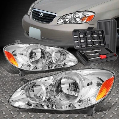 PARA 03-08 TOYOTA COROLLA CARCASA CROMADA ÁMBAR LATERAL REPUESTO FARO + JUEGO DE HERRAMIENTAS Foto 1 de 4