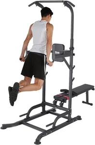 Pull Up Dip Station, Power Tower with Weight Bench, Dip Machine with Adjustab... - Picture 1 of 9