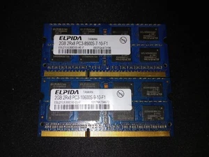 4GB (2x2GB) 2Rx8 PC3-10600S DDR3 204pin SODIMM RAM Laptop Memory Elpida - Picture 1 of 1