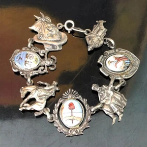 Argentina Enamel 900 Sterling Silver Folk Bronco Rodeo Cowboy Horse Bracelet - Picture 1 of 12