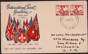 AUSTRALIA 1948 FDC 15 NOV '48 INTERNATIONAL SCOUT JAMBORE, WONGA PARK VICTORIA - Picture 1 of 5