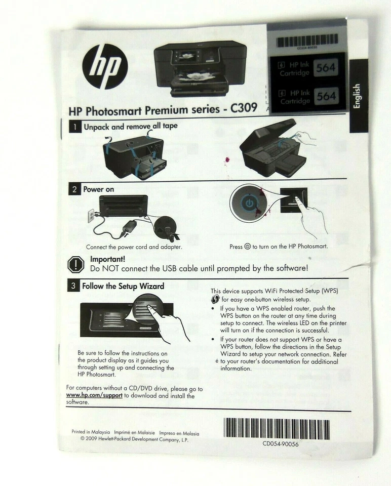 HP Photosmart C309G Premium All-in-One Printer Set-up Booklet - Image 1 of 1