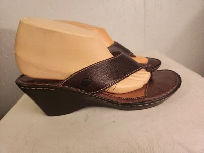 Born Womens sz 10 M/W Brown Leather Thong Flip Flop Wedge Sandals #2 - Image 1 of 4