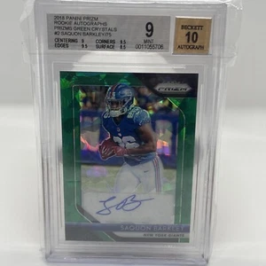 2018 Panini Green Crystals Prizm Auto Saquon Barkley BGS 9 Auto 10 15/75 RC - Foto 1 di 3