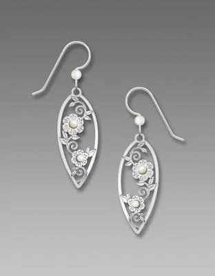 Pendientes Adajio Brillante Tono Plata Lágrima Invertida con Flores y Perlas 7779 Foto 1 de 3