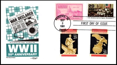 2559j WWII US Declared War 50 yrs FDC/Art Master Cachet, OF, Comb, Clean Cover - Image 1 of 4