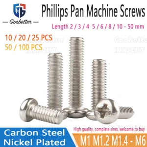 M1 - M6 Phillips Pan Bolts Machine Screws Round Head Carbon Steel Nickel Plated - Picture 1 of 7