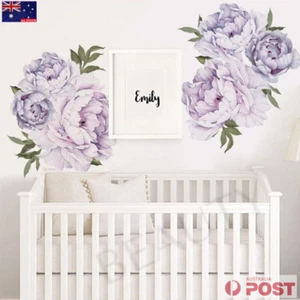 Purple Peony Beauty Rose Flower Removable Wall Sticker Nursery Decor DIY Room - Picture 1 of 8