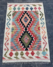 86 x 127 Cm, Afghan Handwoven Chobi Kilim, Tribal Modern Multi Color Rug D1746