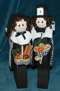 ¡PAREJA DE PEREGRINOS DE MADERA ARTESANAL VINTAGE! ACCIÓN DE GRACIAS/CAÍDA - Imagen 1 de 6